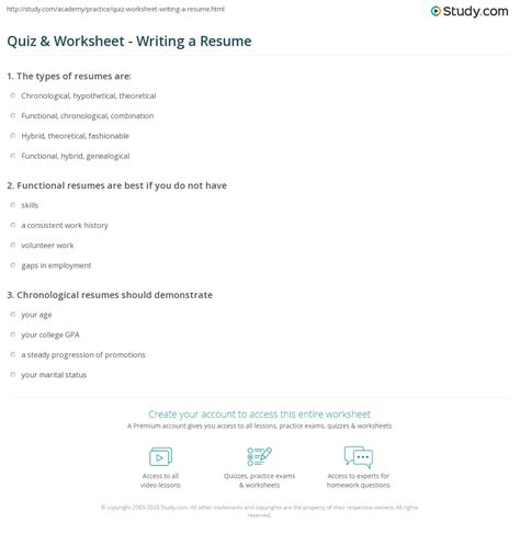 Introduction To Résumé Writing Quiz .